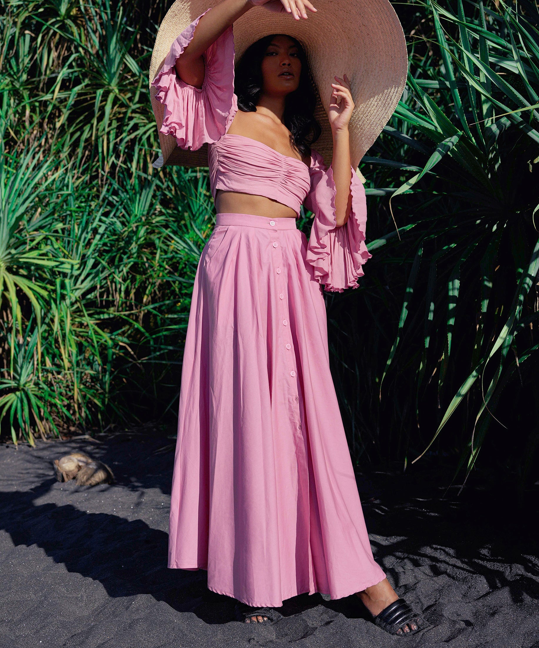 ARUM Pleated Maxi Skirt in Blush Pink - The Peony Haus