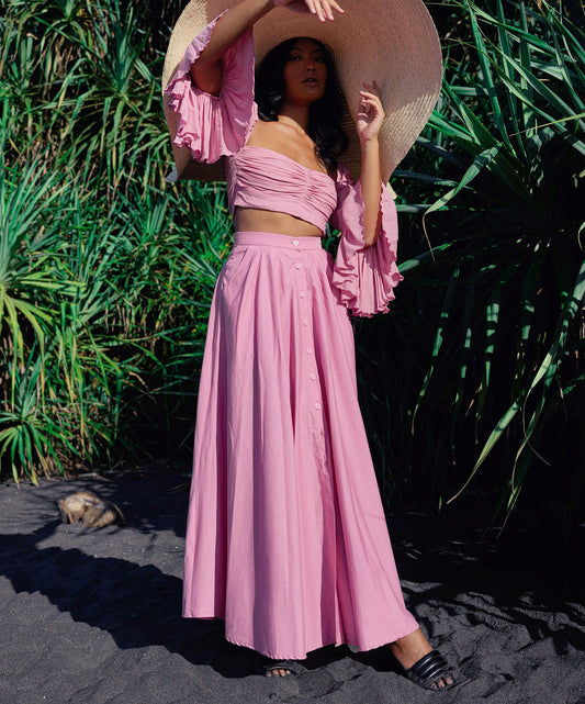 ARUM Pleated Maxi Skirt in Blush Pink - The Peony Haus