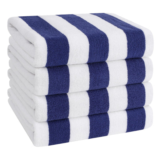 American Soft Linen, Premium Cotton 4 Pack Beach Towels, 30" x 60" Cabana Striped Pool Towels