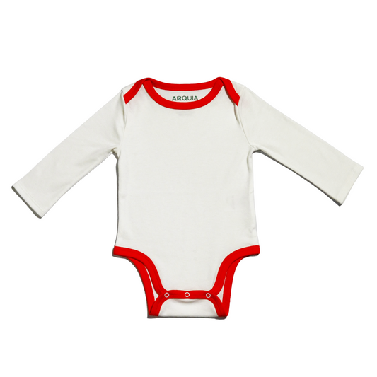 Long Sleeve Bodysuit in White with Engine Red