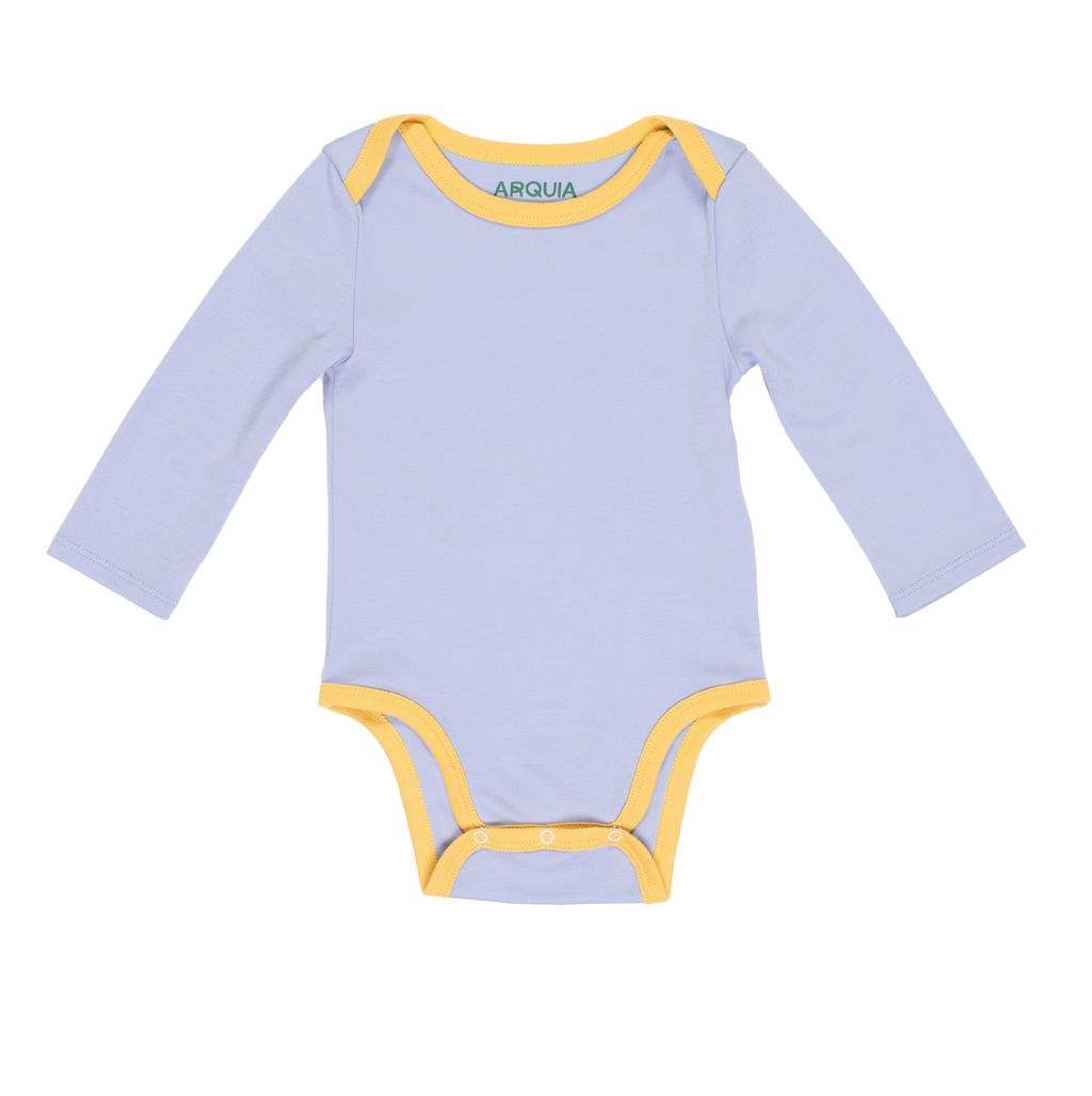 Long Sleeve Bodysuit in Chambray Blue with Yellow