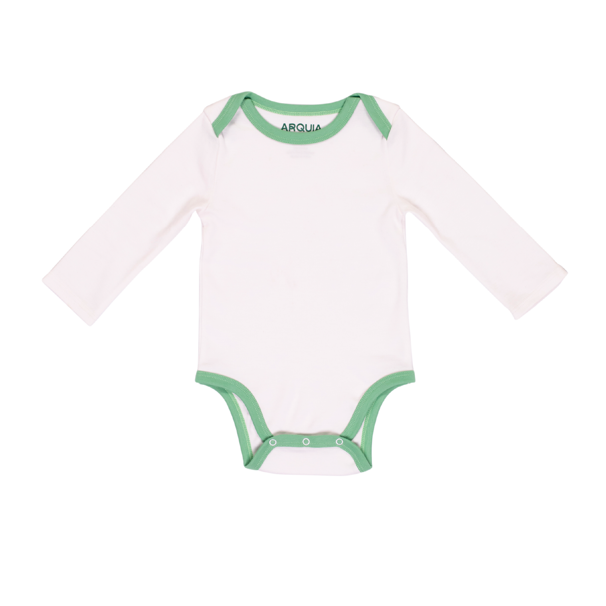 Long Sleeve Bodysuit in White with Grass Green