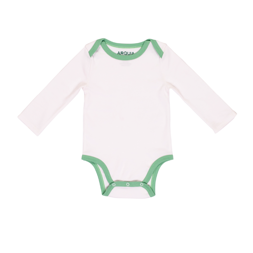 Long Sleeve Bodysuit in White with Grass Green