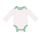 Long Sleeve Bodysuit in White with Grass Green