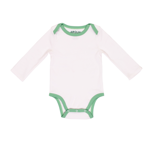 Long Sleeve Bodysuit in White with Grass Green