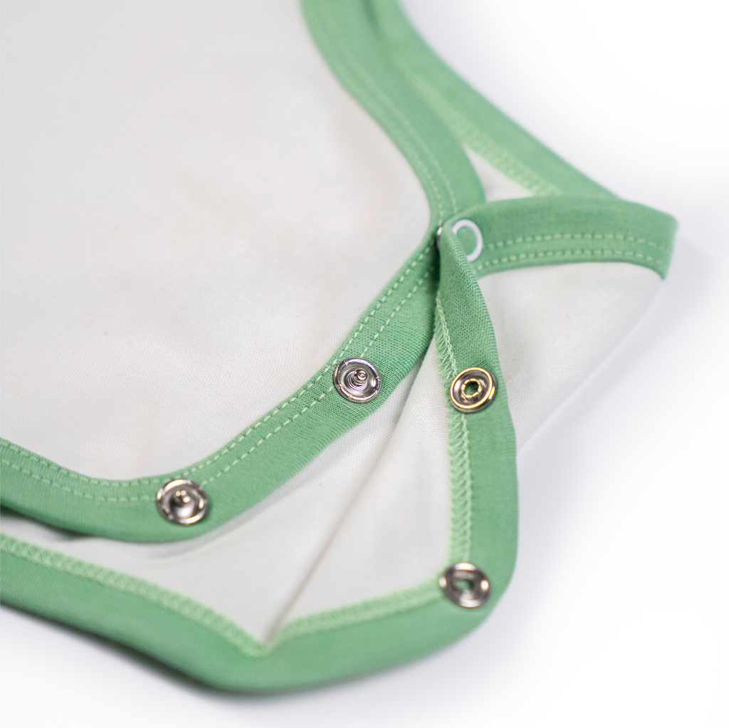 Long Sleeve Bodysuit in White with Grass Green