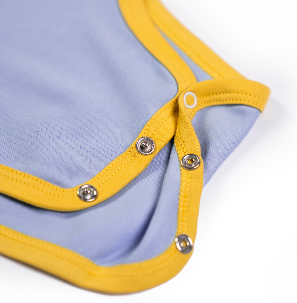 Long Sleeve Bodysuit in Chambray Blue with Yellow