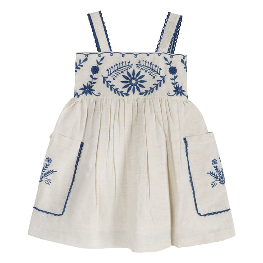 Azurea Linen Embroidery Dress