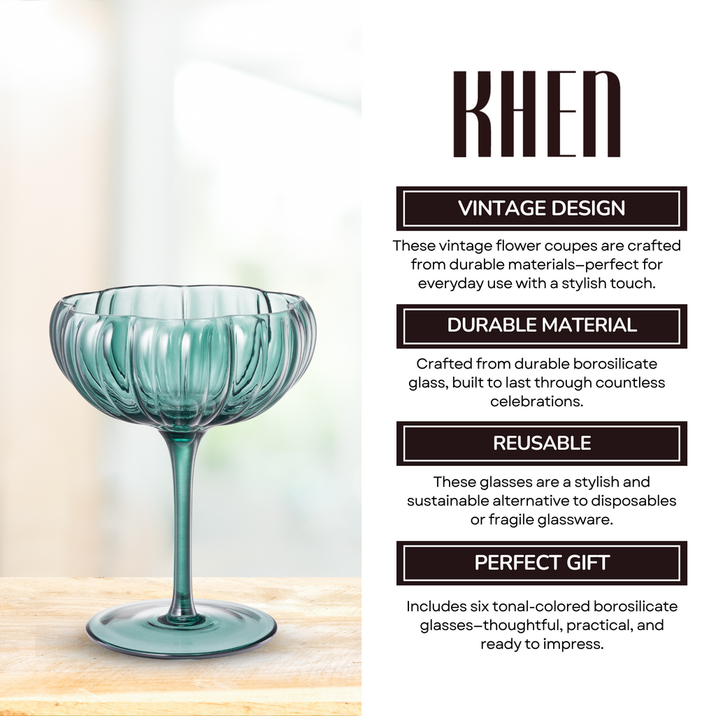 Flower Coupe Cocktail Colored Glasses | Set of 6 | Muted