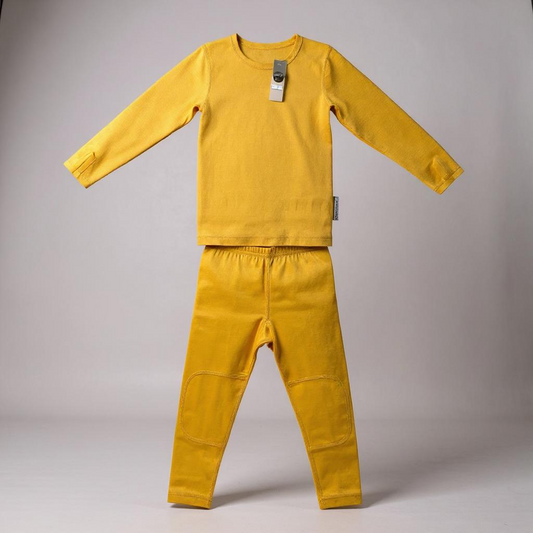 Premium Kids 100% Merino Wool Baselayer - Ultra-Soft thermal Underlayer - Mustard