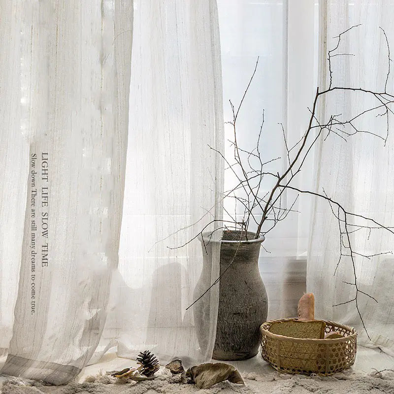 Japanese Nordic Cotton Linen Sheer Curtains for Balcony