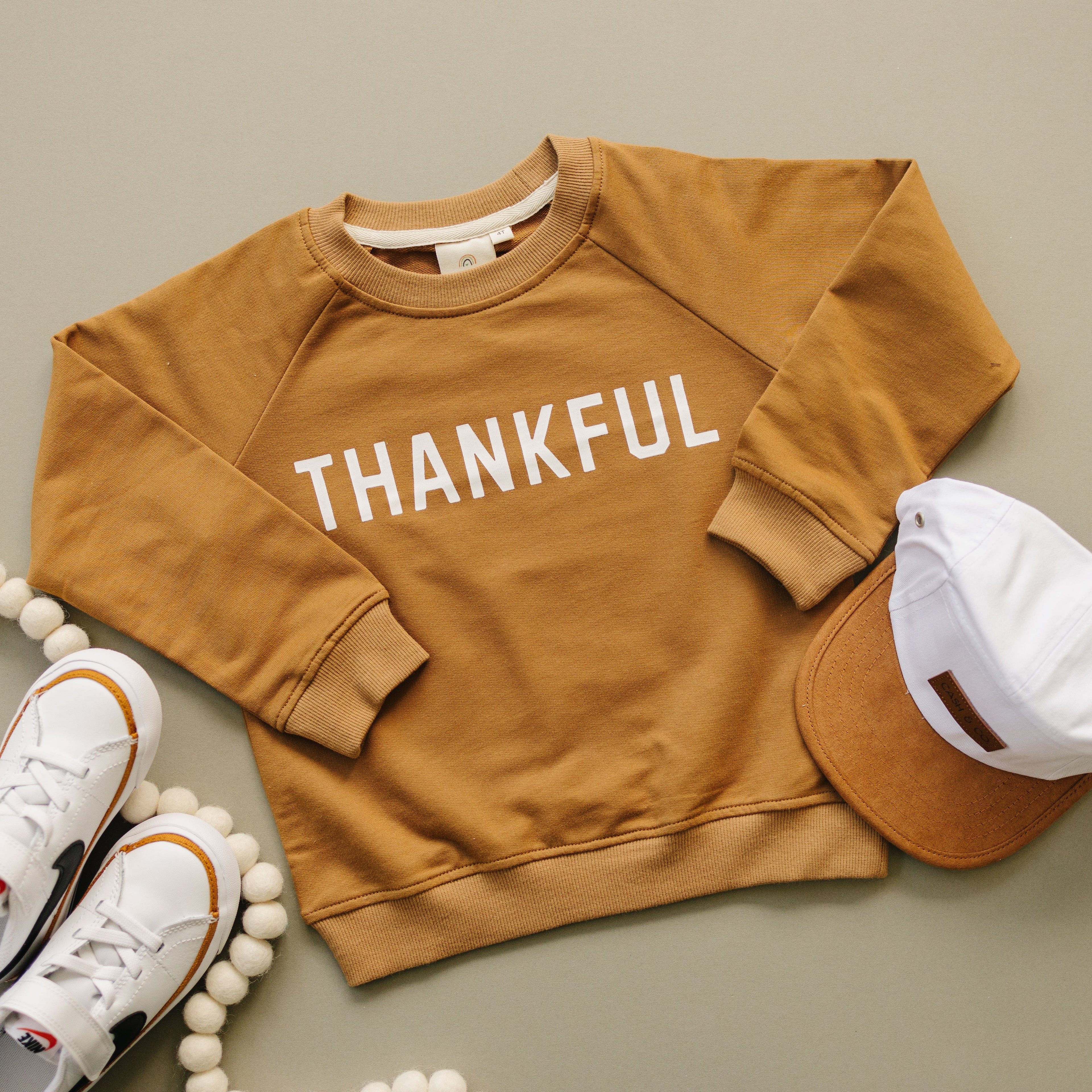 Thankful Organic Cotton Crewneck Sweatshirt - Cream or Brown