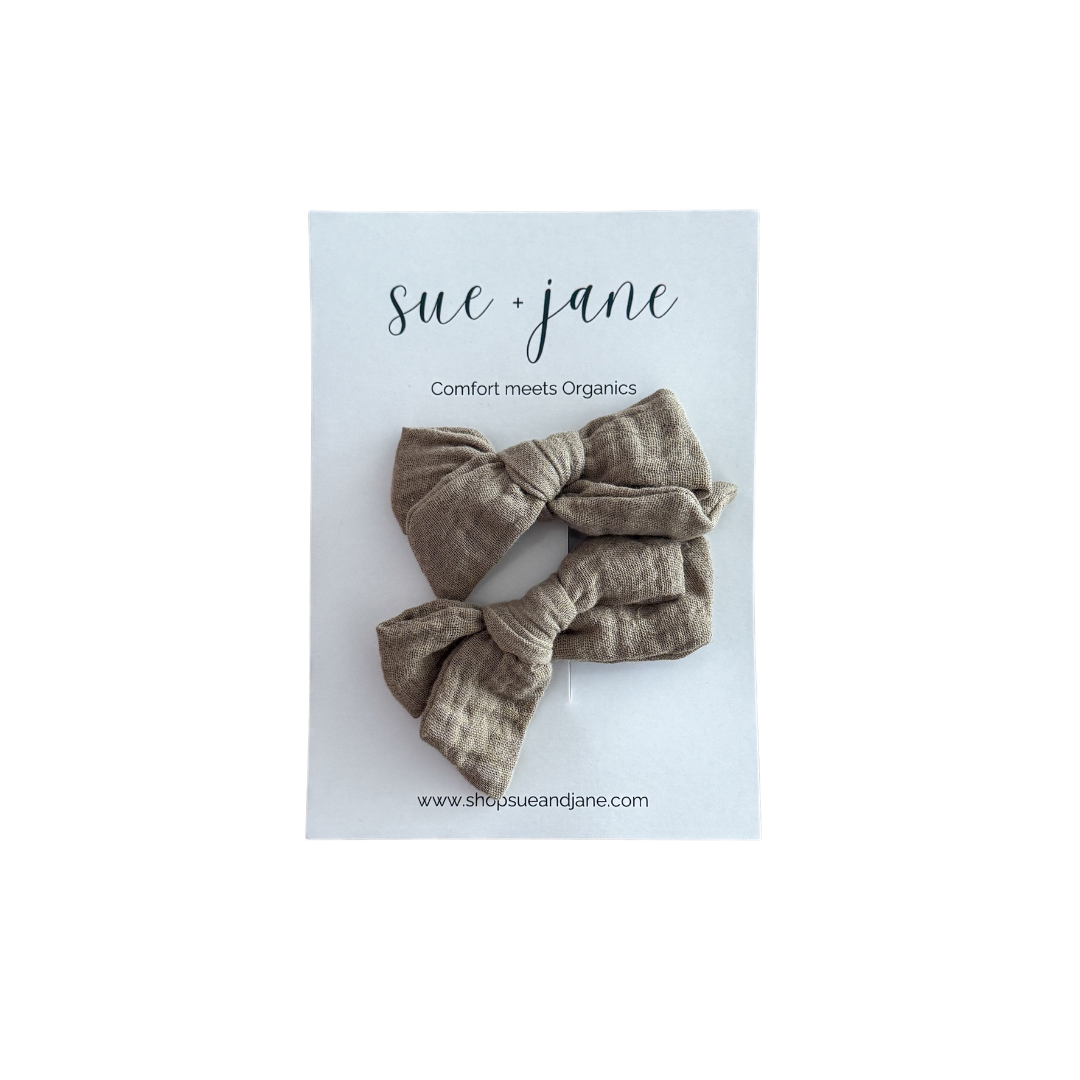 Mocha Organic Cotton Bows - The Peony Haus