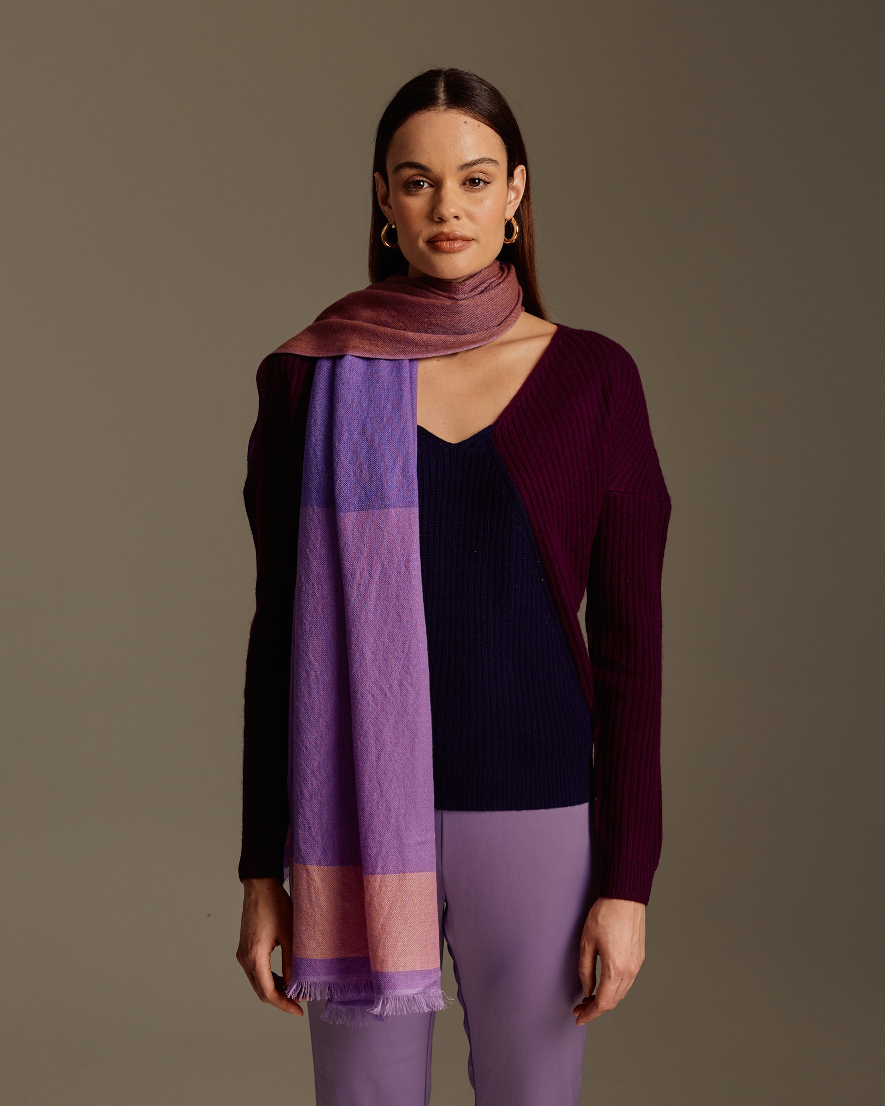 Block Stripe Yarn Dyed Cashmere Scarf For Women