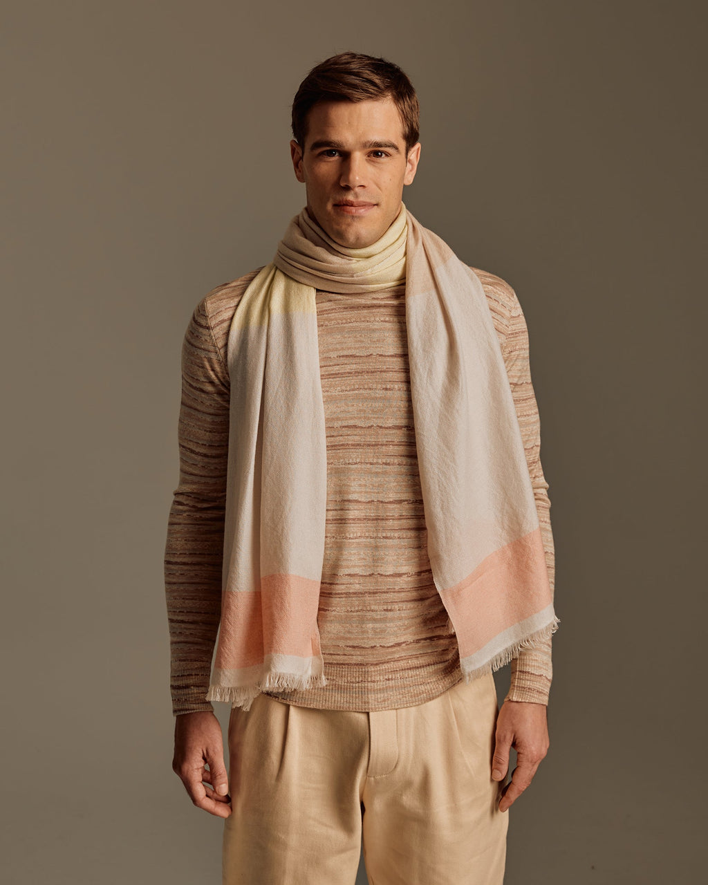 Block Stripe Yarn Dyed Cashmere Scarf For Women