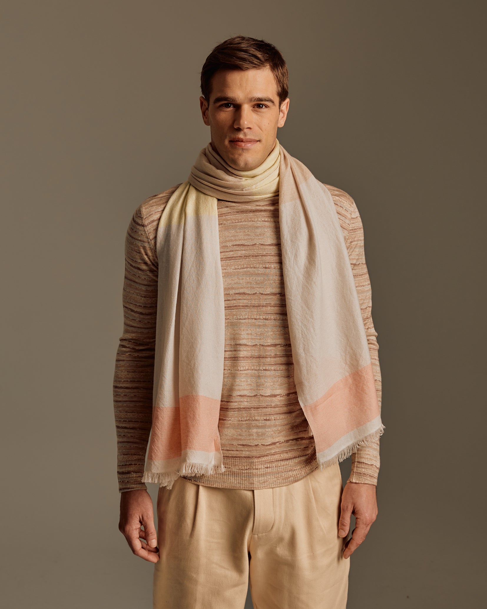 Block Stripe Yarn Dyed Cashmere Scarf For Women