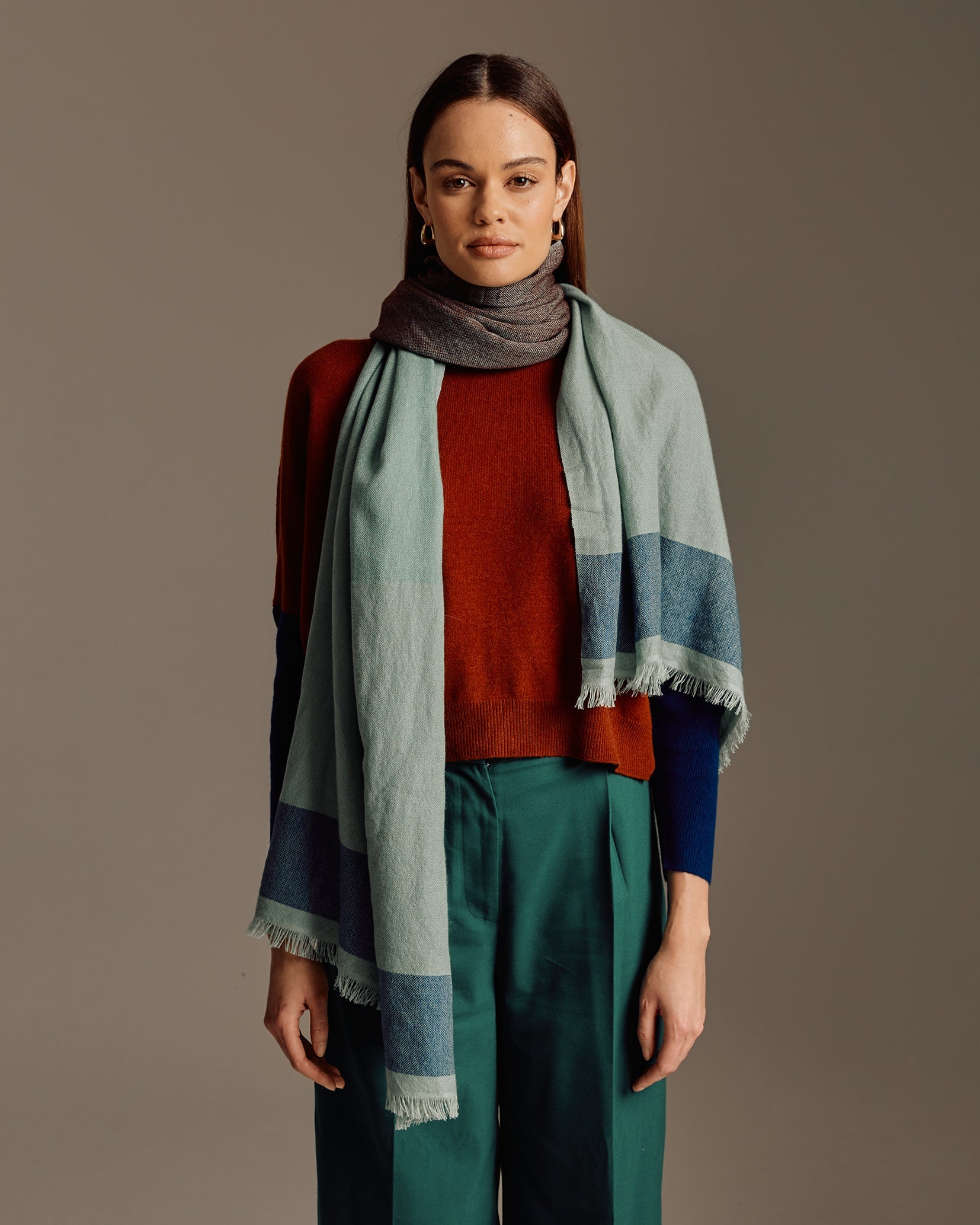 Block Stripe Yarn Dyed Cashmere Scarfs