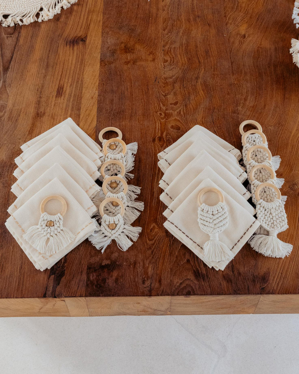 Cotton Macrame Napkins and Rings Set of 6