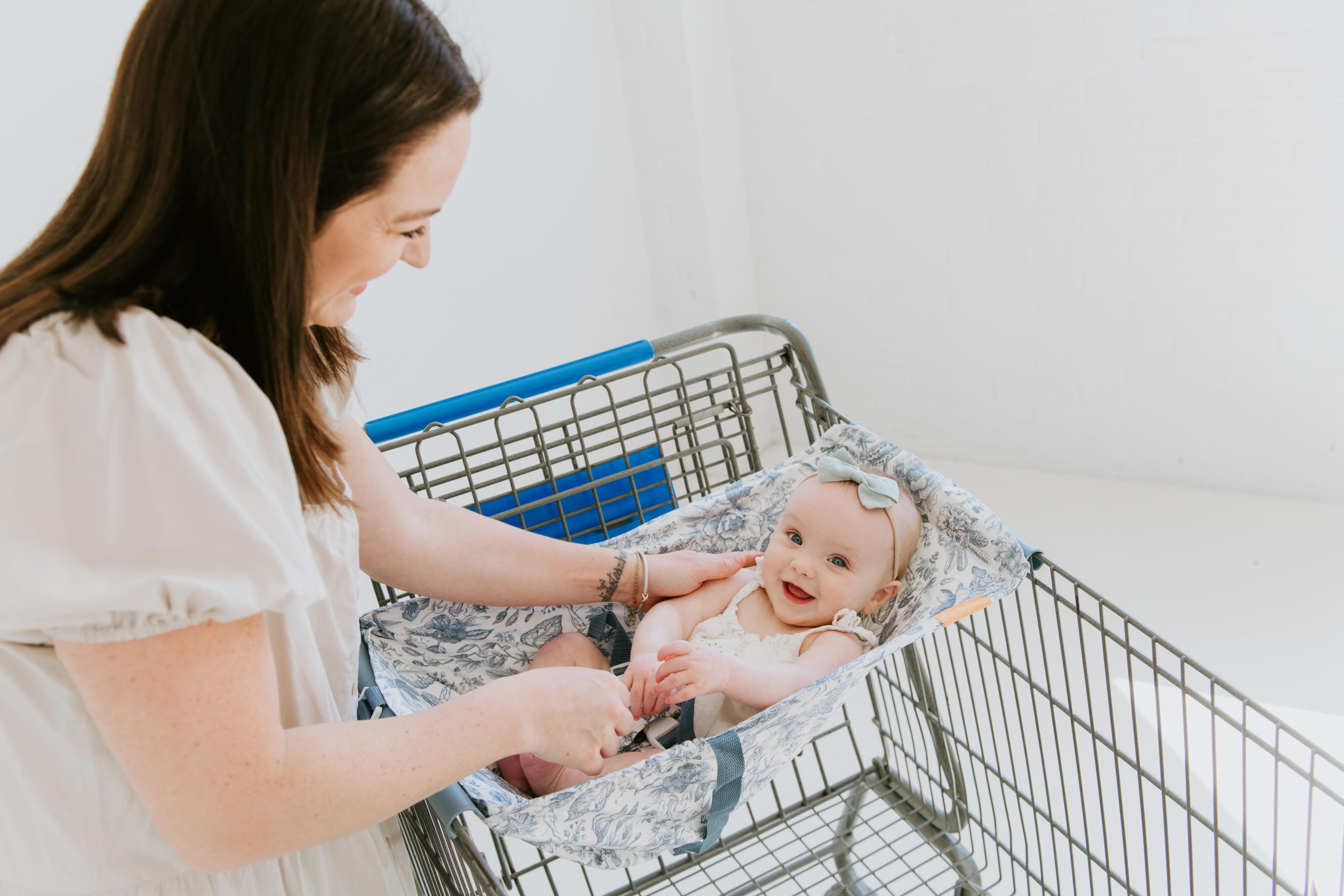 Baby Shopping Cart Hammock | Heritage Blue Vintage Floral - 97% cotton