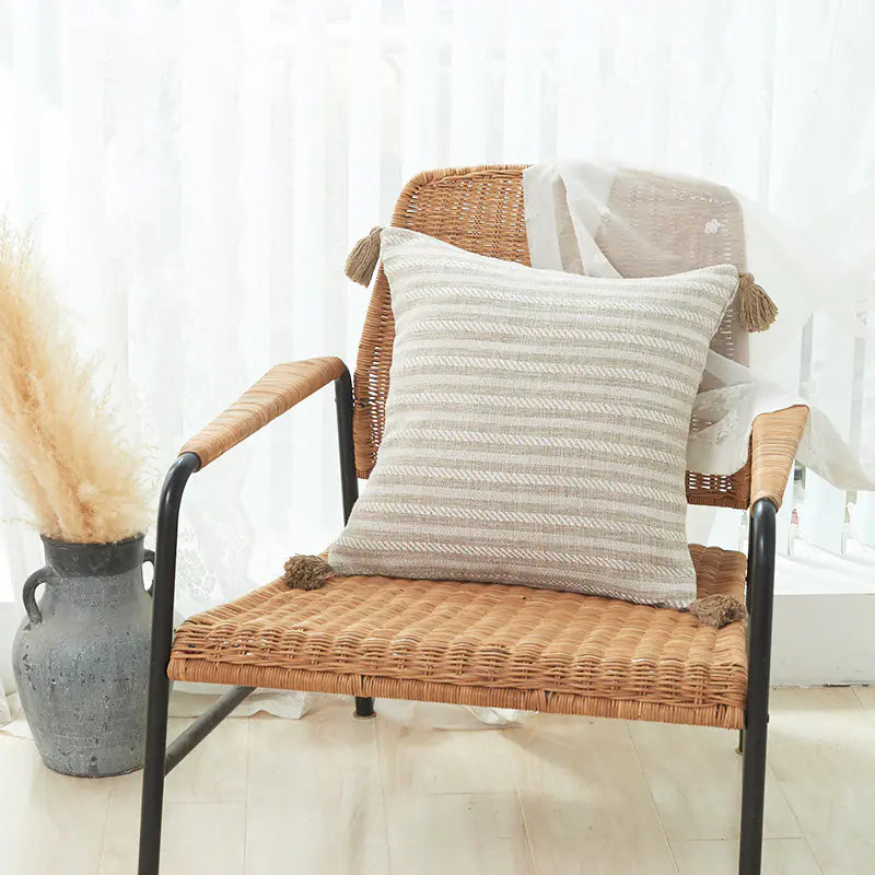 Thick Cotton Linen Striped Fringe Pillow Covers (In Stock)