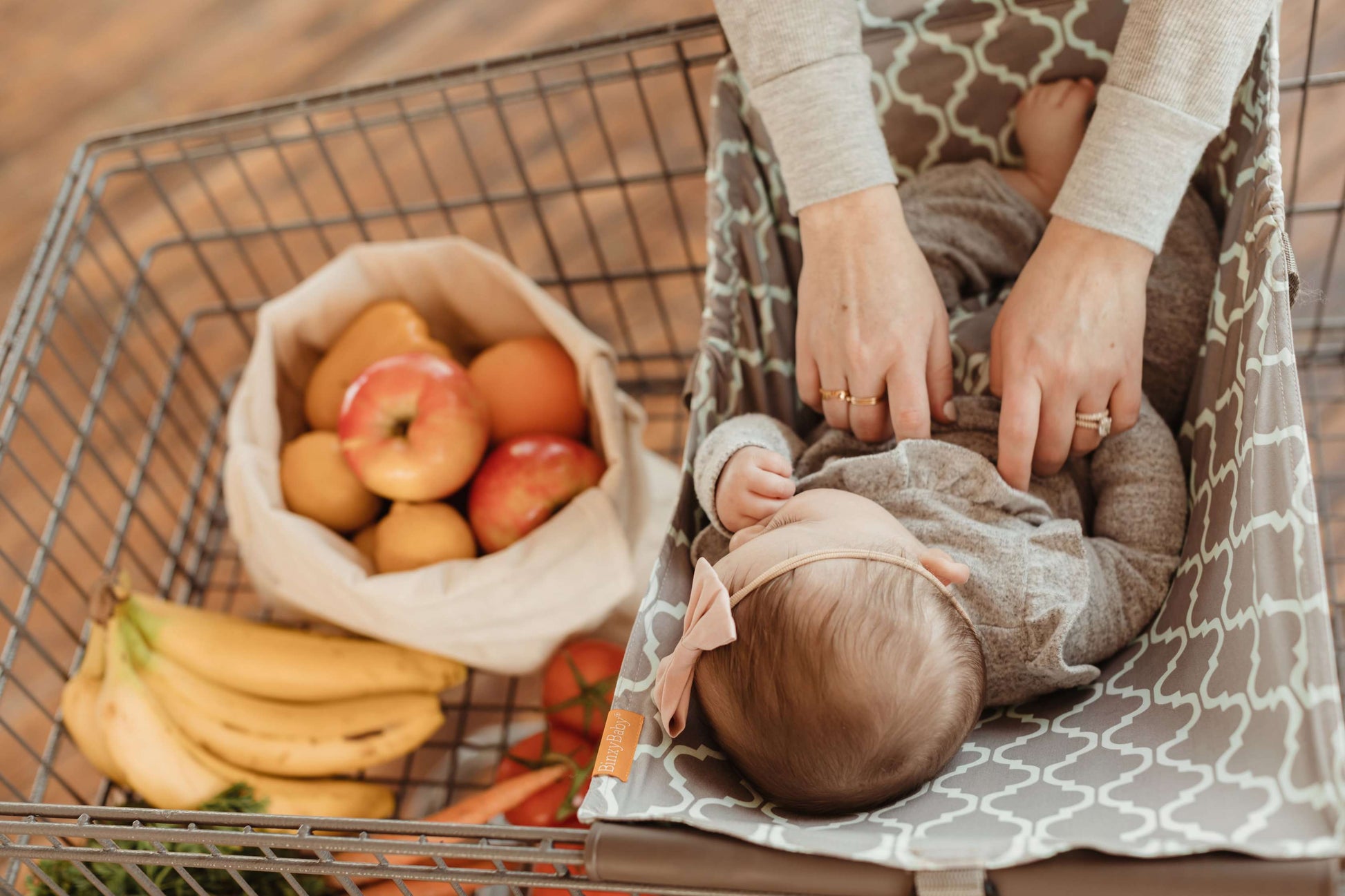 Baby Shopping Cart Hammock | Gray/Aqua - 97% cotton