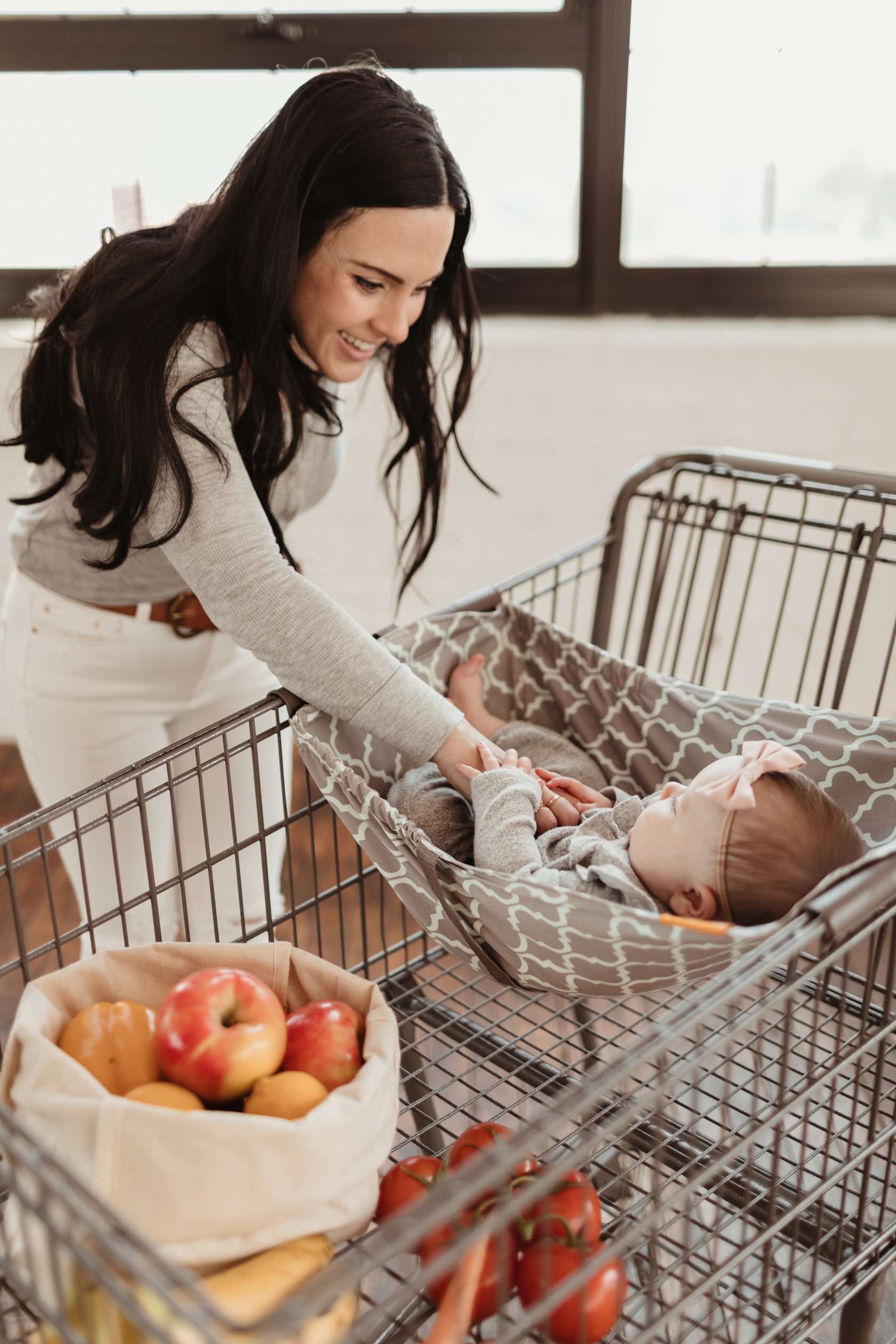 Baby Shopping Cart Hammock | Gray/Aqua - 97% cotton