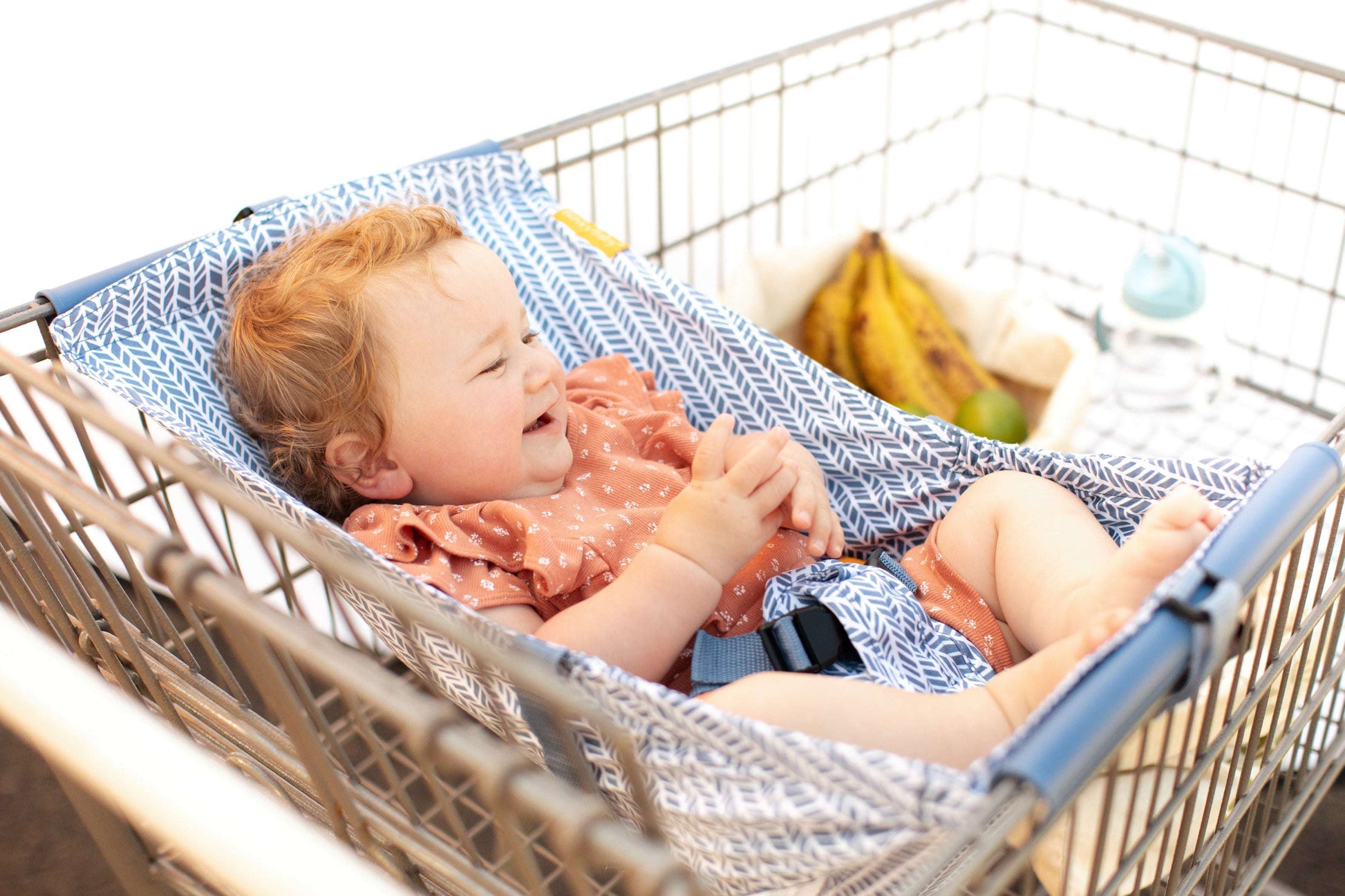 Baby Shopping Cart Hammock | Blue Little Arrow Design - 97% cotton