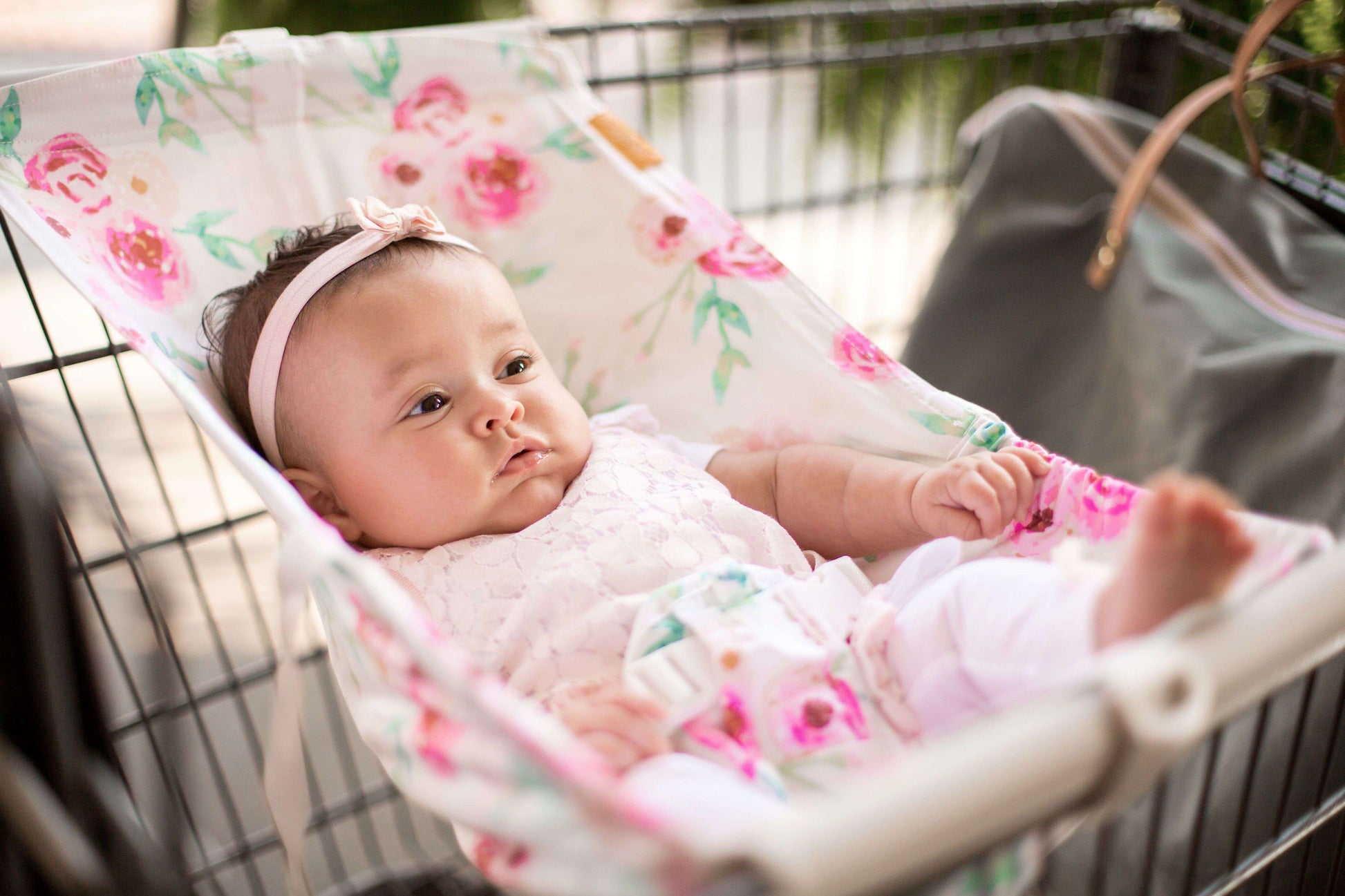 Baby Shopping Cart Hammock | Full Bloom Watercolor Floral Print - 97% cotton
