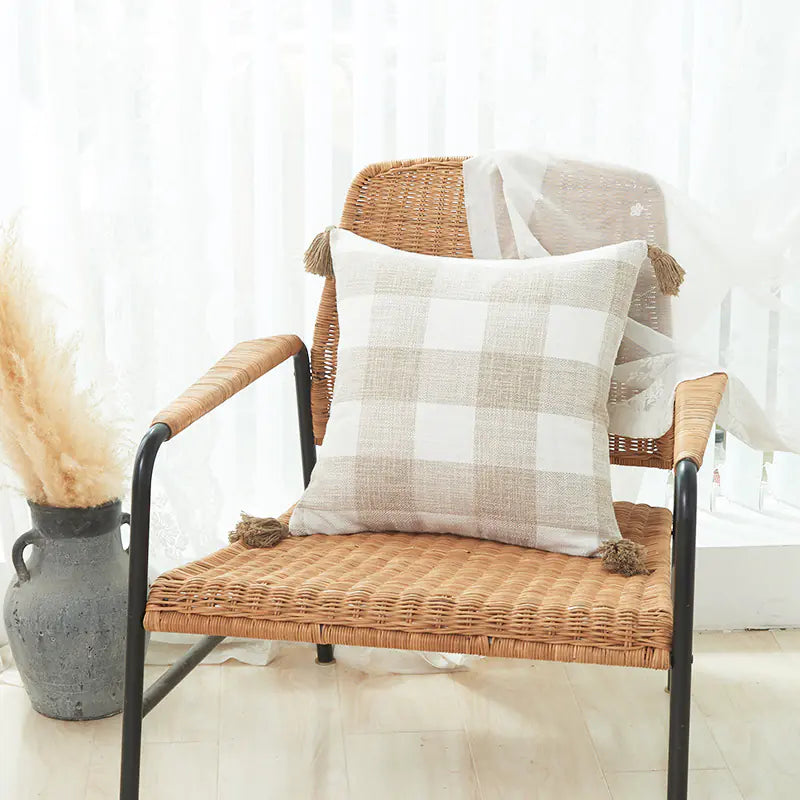 Thick Cotton Linen Striped Fringe Pillow Covers (In Stock)