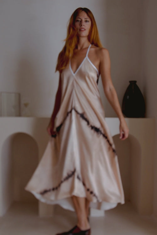Altair Silk Halter Dress in Shibori - The Peony Haus