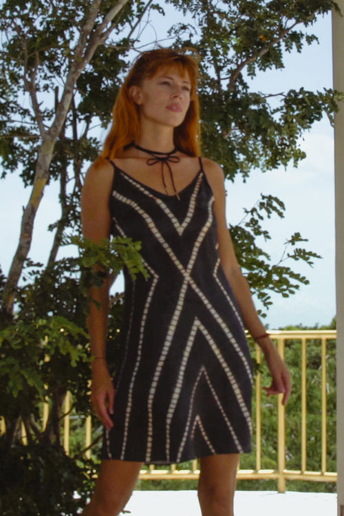Vela Silk Slip Dress in Striped Shibori - The Peony Haus