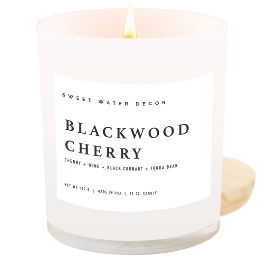 Blackwood Cherry Soy Candle - White Jar - 11 oz