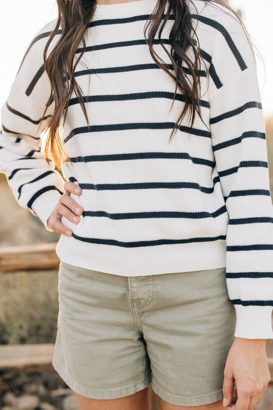 Navy Stripe Adult Knit Sweater - The Peony Haus