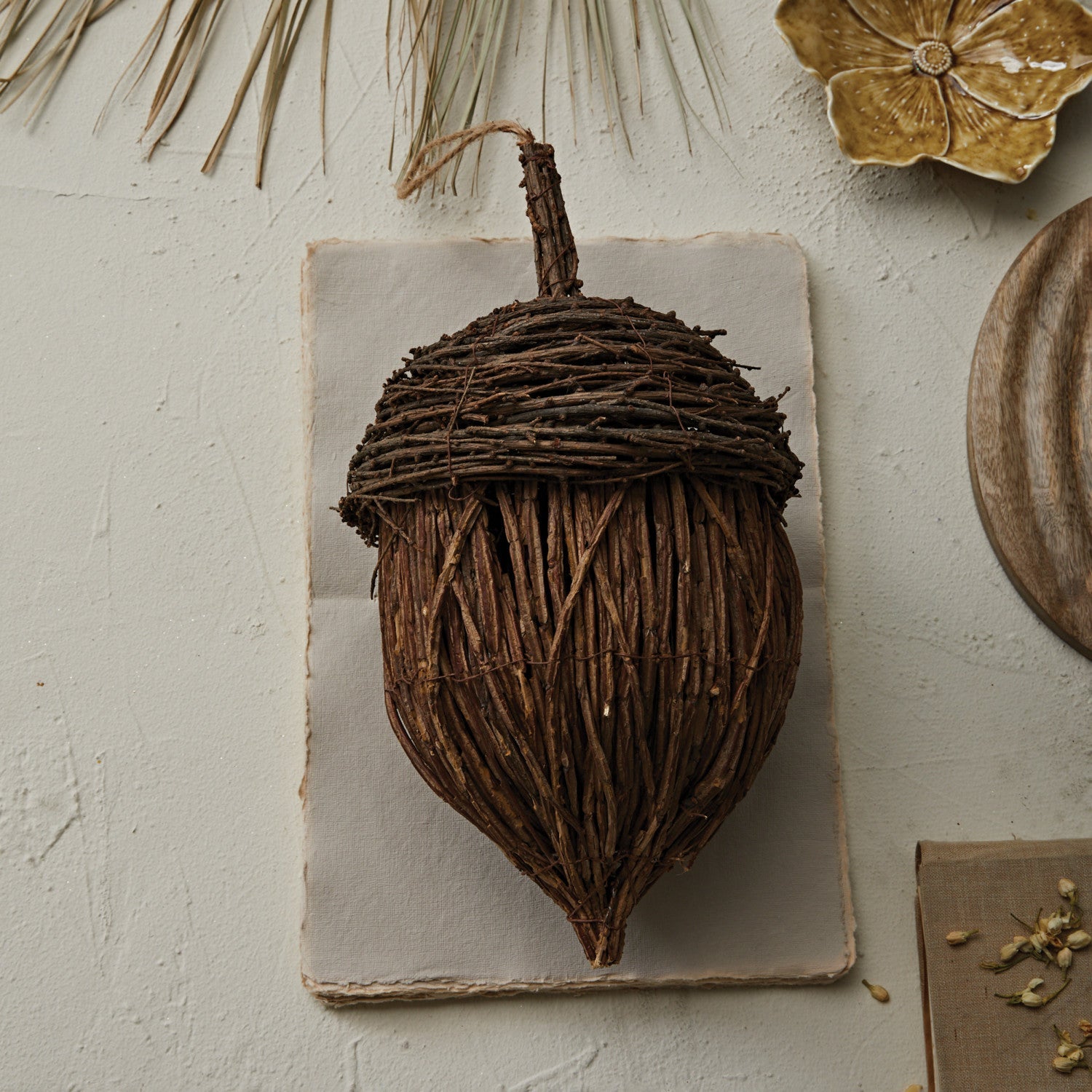 Hand-Woven Rattan Acorn Hanging Ornament