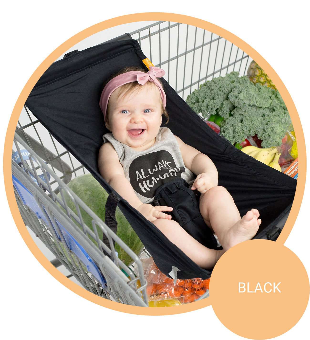 Baby Shopping Cart Hammock | Black Fabric - 97% cotton