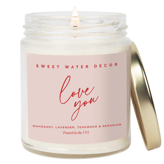 Love You Soy Patterned Candle - Clear Jar - 9 oz