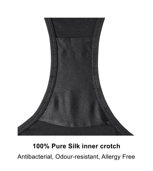 Champagne - Silk & Organic Cotton Brief in Black - The Peony Haus