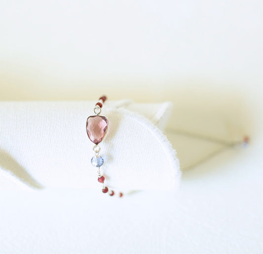 Rhodolite Garnet Adjustable Silver Gemstone Bracelet