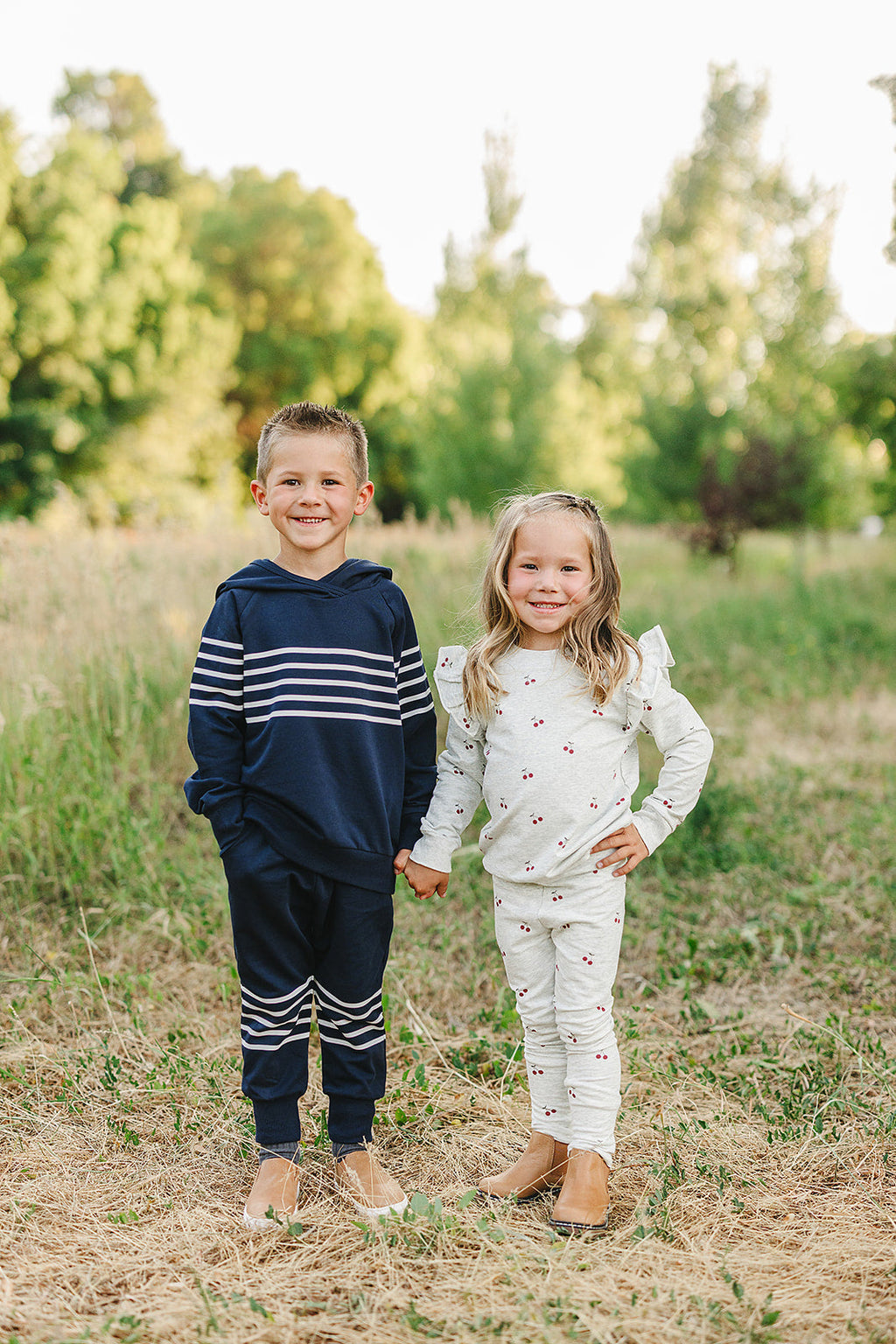 Navy Stripes Hooded French Terry Set - 95% Cotton