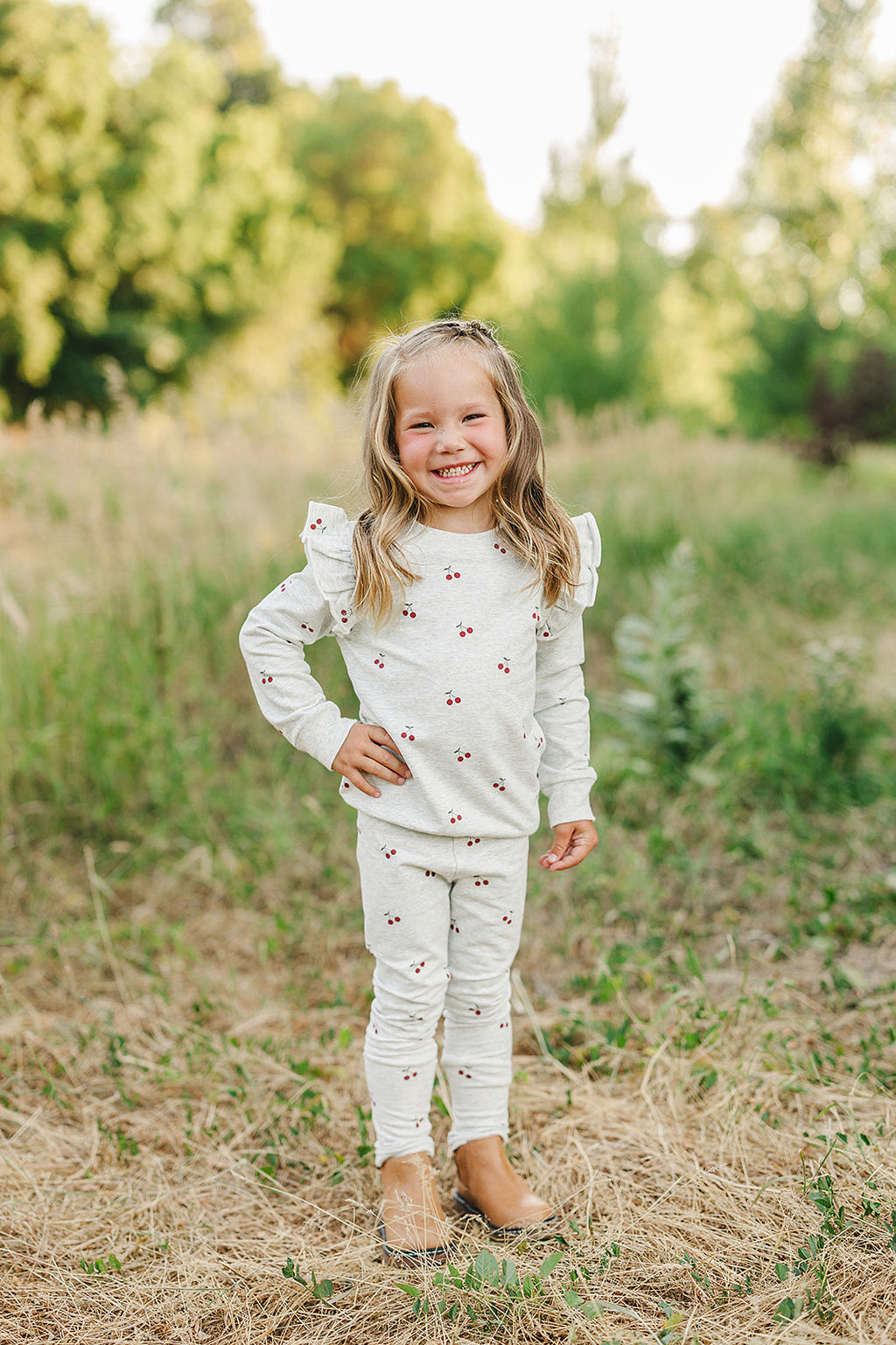 Cherry Ruffle French Terry Set - 95% Cotton