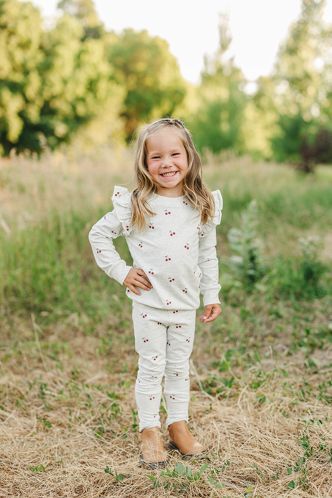 Cherry Ruffle French Terry Set - 95% Cotton