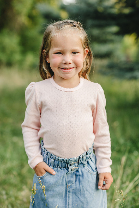Pink Pointelle Long Sleeve Tee - The Peony Haus