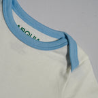 Long Sleeve Bodysuit in White with Chambray Blue