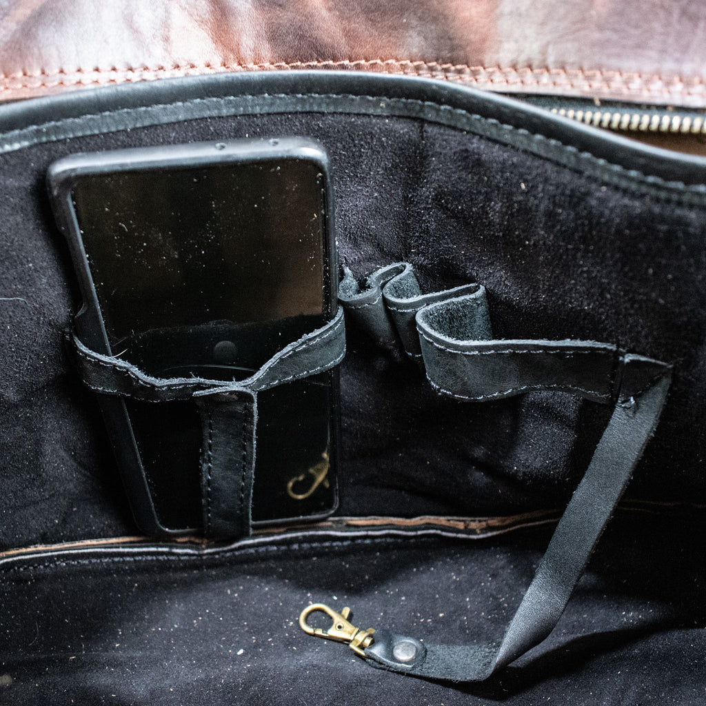 Leather Hide Laptop Bag- Rustic Merlot and Black (Buckles)
