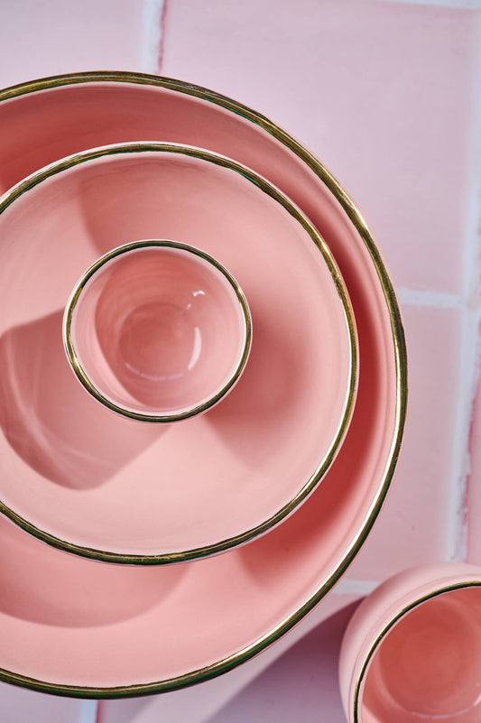 Handmade Porcelain Bowl with Gold Rim. Powder Pink - The Peony Haus