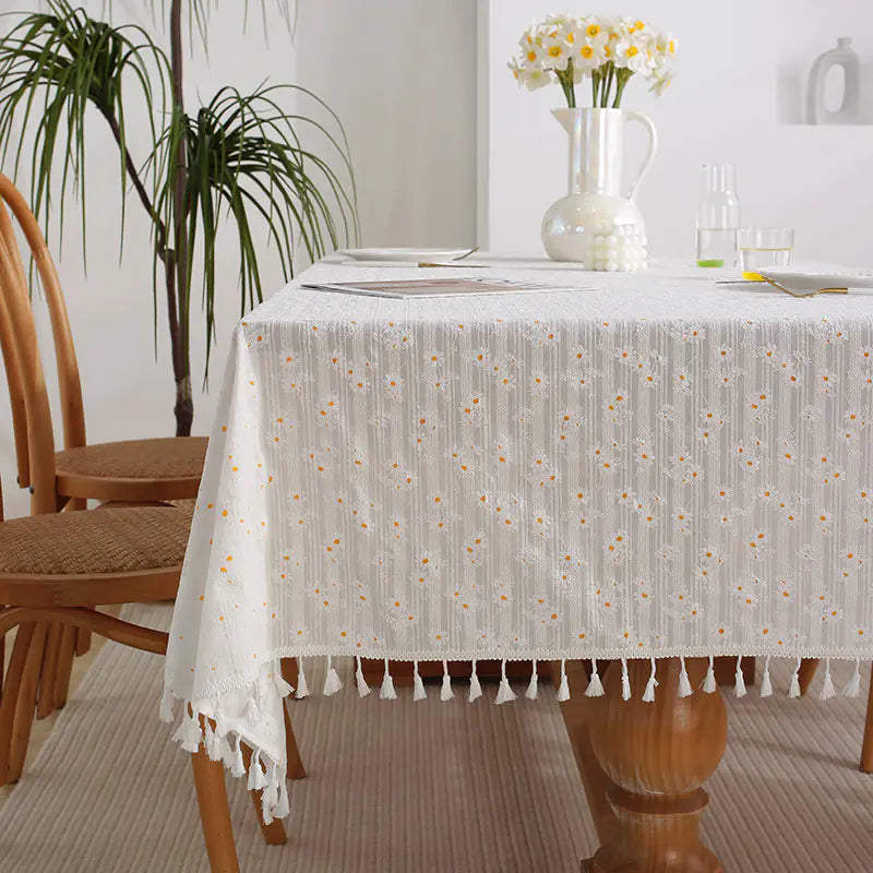 Cotton Linen Table Cover with Floral Design (In Stock)