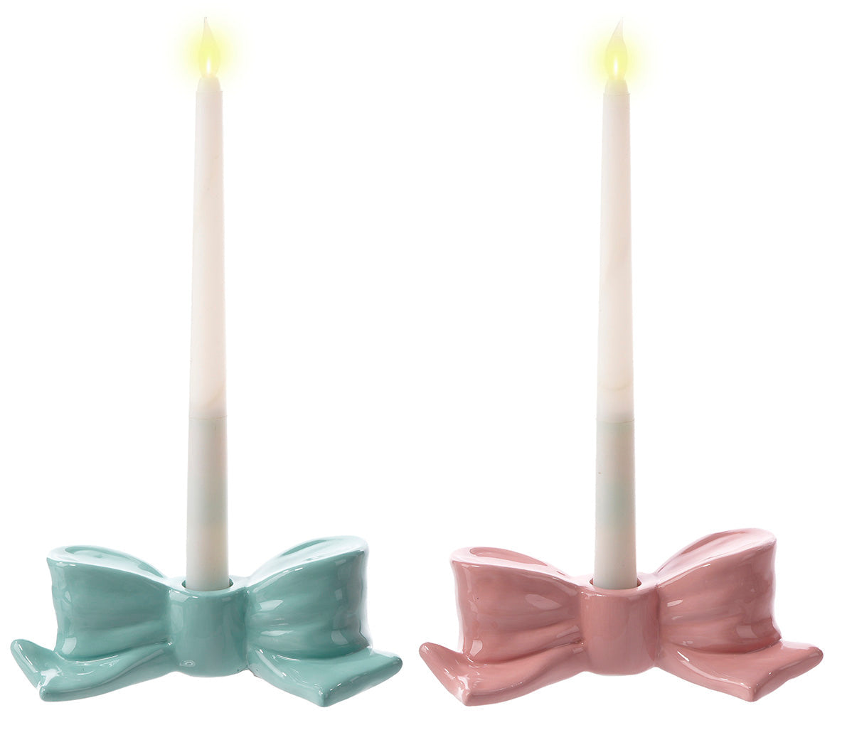 7" Ceramic Bow Taper Candle Holder