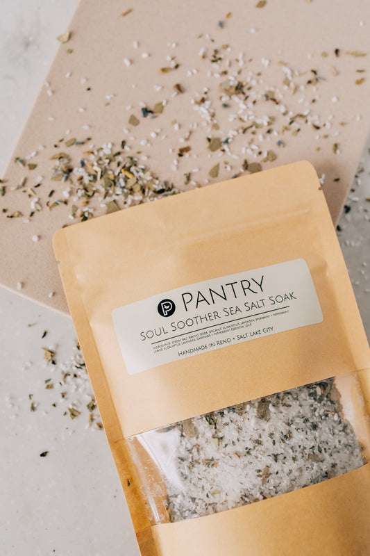 Soul Soother Sea Salt Soak - A Botanical + Herbal Epsom Salt Bath Salt - The Peony Haus