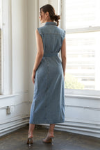 JUST FOLLOW ME DENIM MIDI DRESS - 90% Cotton