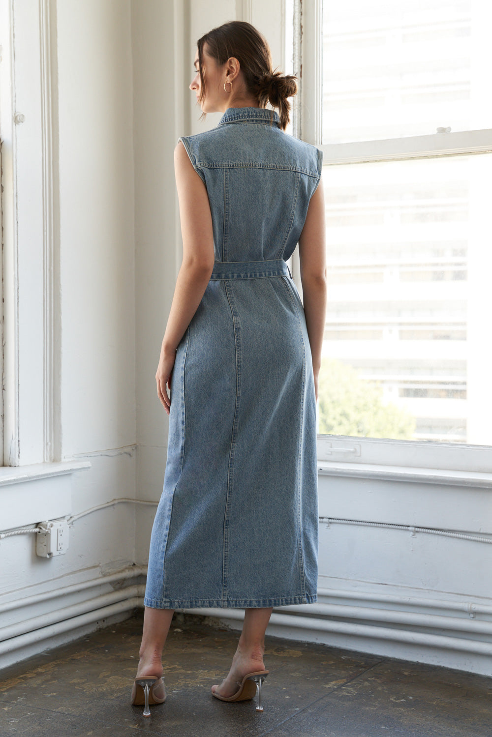 JUST FOLLOW ME DENIM MIDI DRESS - 90% Cotton